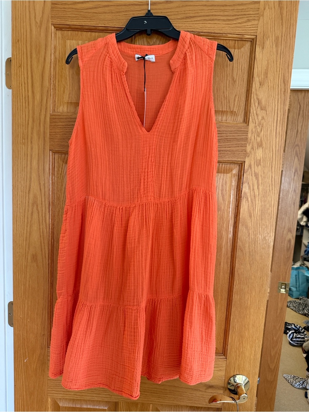 Michael Stars Sleeveless Orange Tiered V-Neck Mini Dress